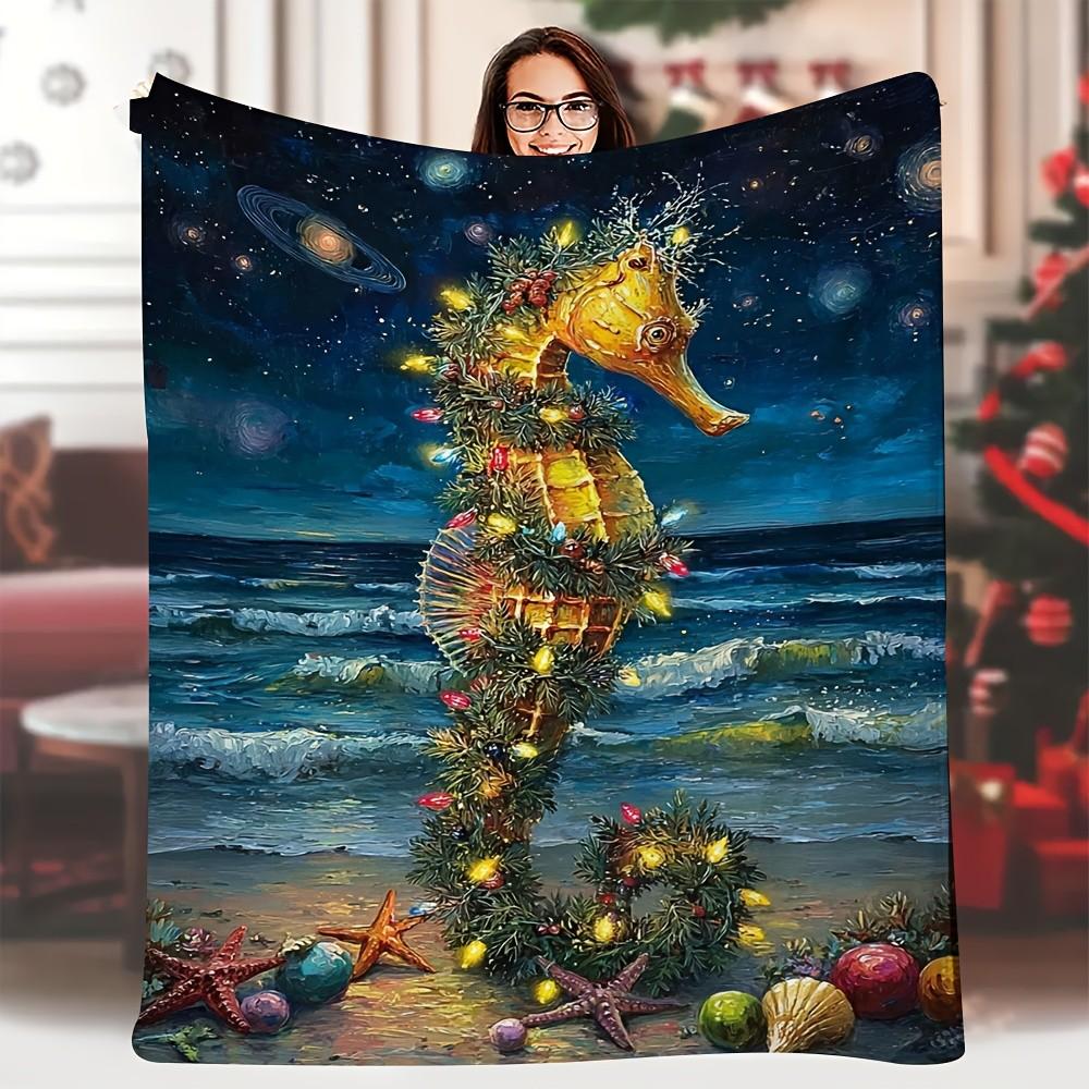 

Seahorse Christmas Light Blanket Seasonal Bed Cover Set Extra Large Singlesided Print Suitable for Beds Sofas Camping Travel 75x100cm (30x40inch)
