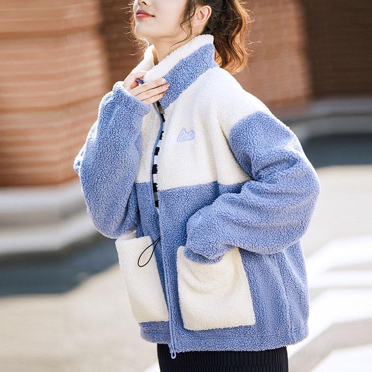 Anta Lifestyle Series Lamb Fleece Stand Collar Sports Jacket Women Jacket Willow-Blue 162148725-1