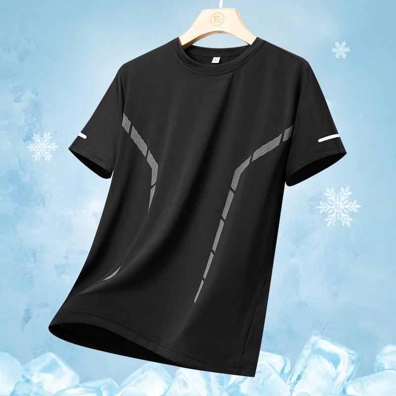

Футболка с коротким рукавом Summer Ice Silk для мужчин, летняя сетчатая футболка для спорта, быстросохнущая одежда Ice Silk L чёрный