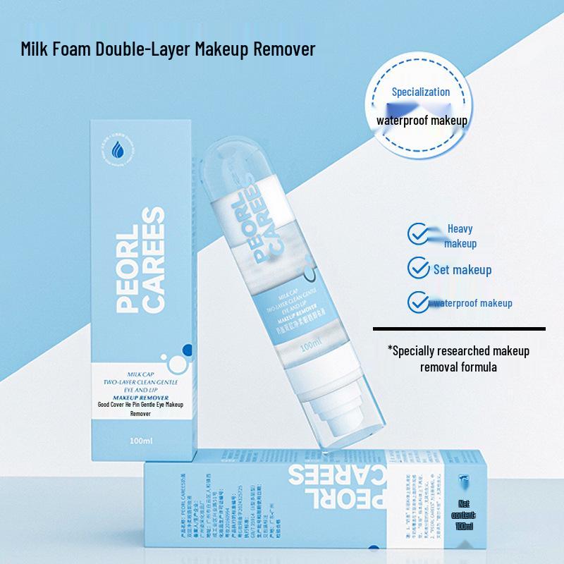 

Нежирное двухфазное водостойкое средство для снятия макияжа с глаз и губ для чувствительной кожи - Мягкое для стойкого макияжа Double Layer Milk Cap Makeup Remover