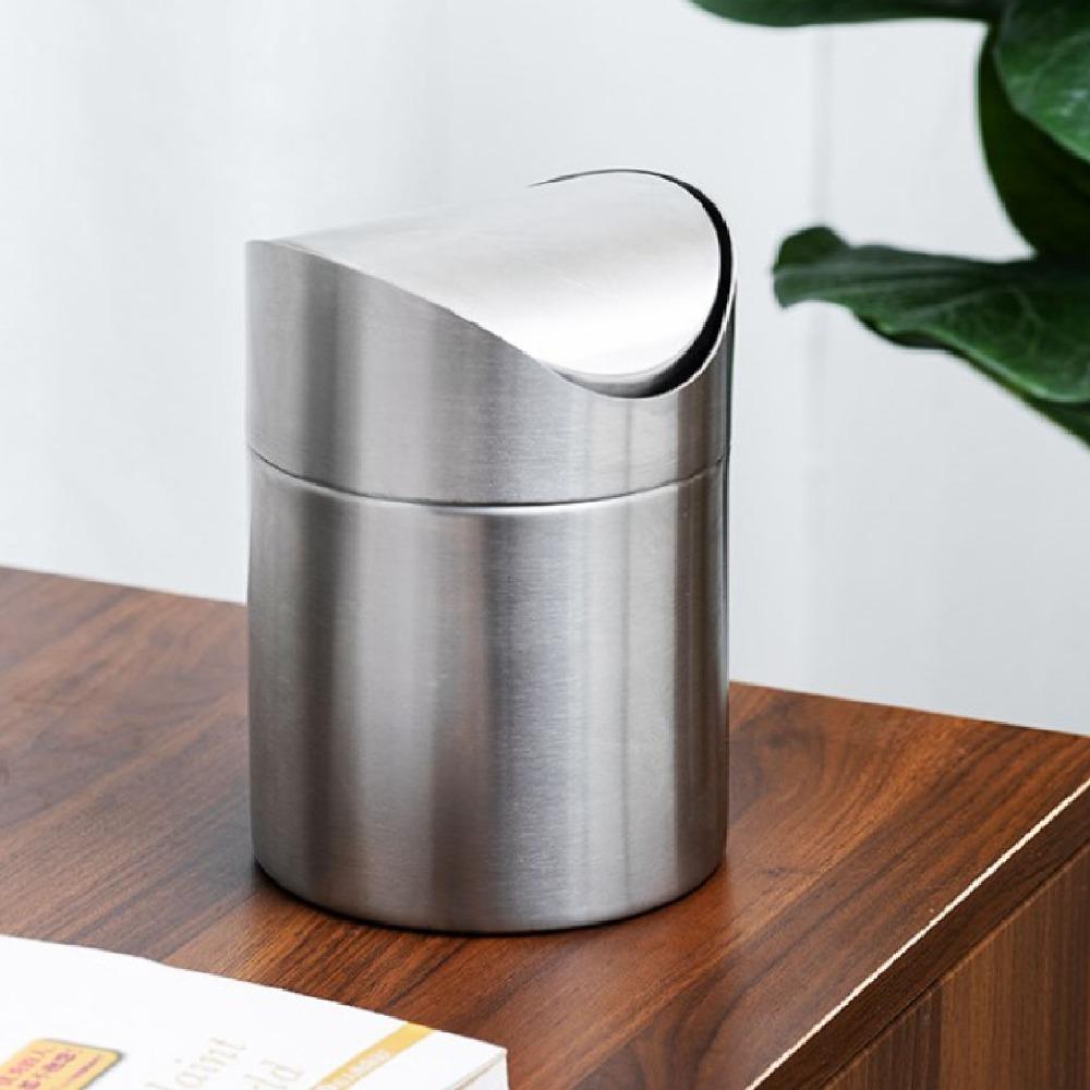 Silver Desktop Trash Can Swing Lid Swing Lid Trash Can Sleek Mini Trash Can Kitchen