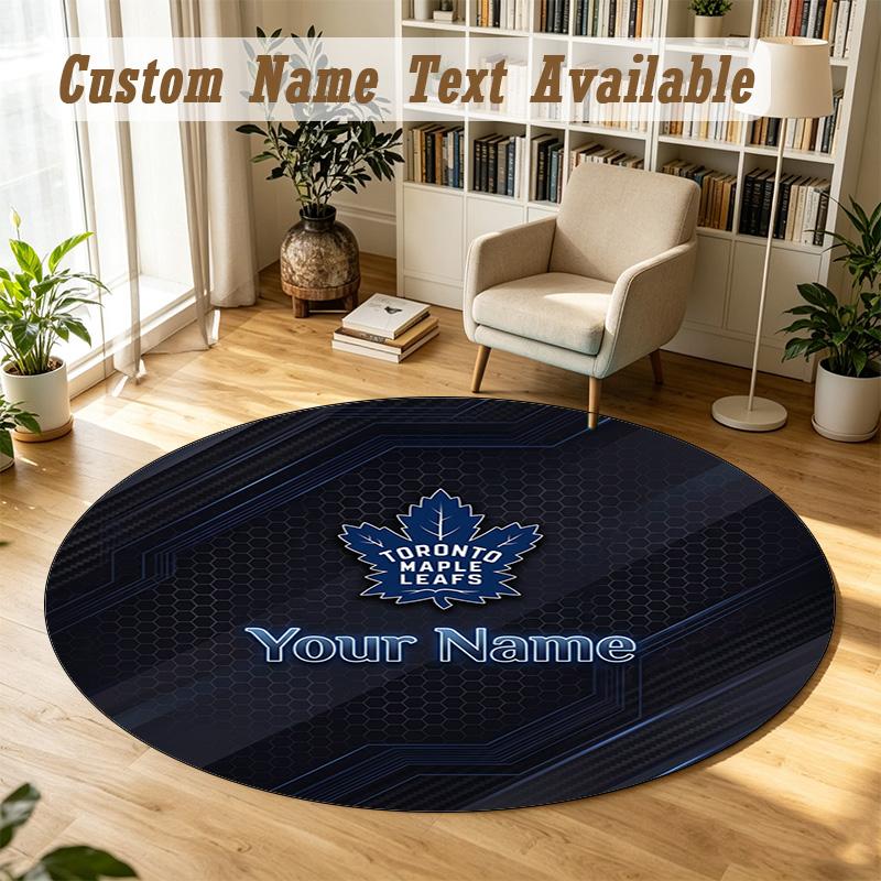 Round Rug Custom NameToronto Maple Leafs Pattern Non Slip Carpet Home Floor Decor