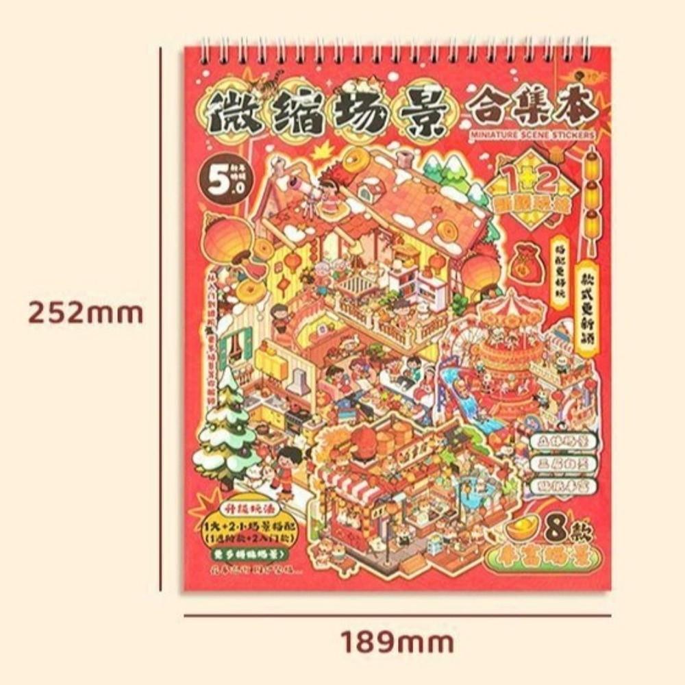 Trendy New Year Theme 3D Miniature Stickers Die Cut PET Cabin Scene Sticker 8 Scene 20 Sheets Landscape Stickers Holiday Gift