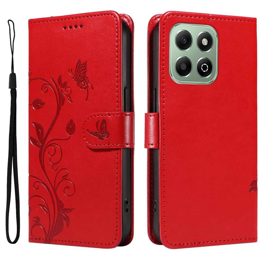 For Honor X6b 4G PU Leather Cases Flower Pattern Wallet Stand Phone Cover with Strap