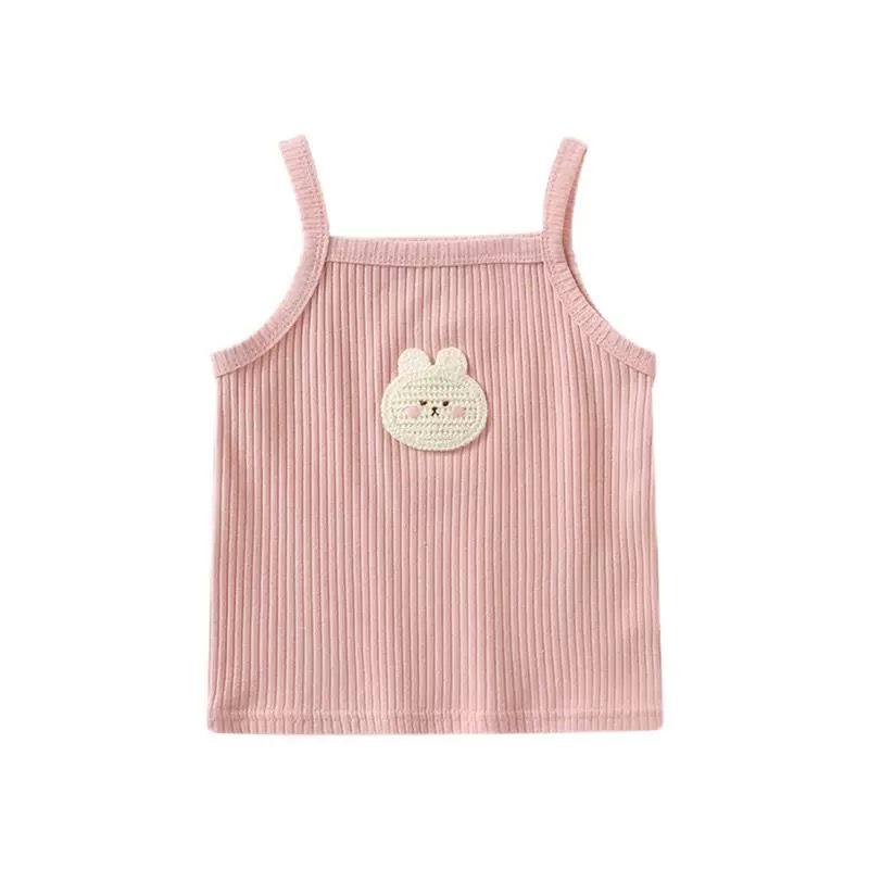 2024 Ärmelloses gestricktes Tanktop für Mädchen mit Cartoon-Stickerei - Bonbonfarben