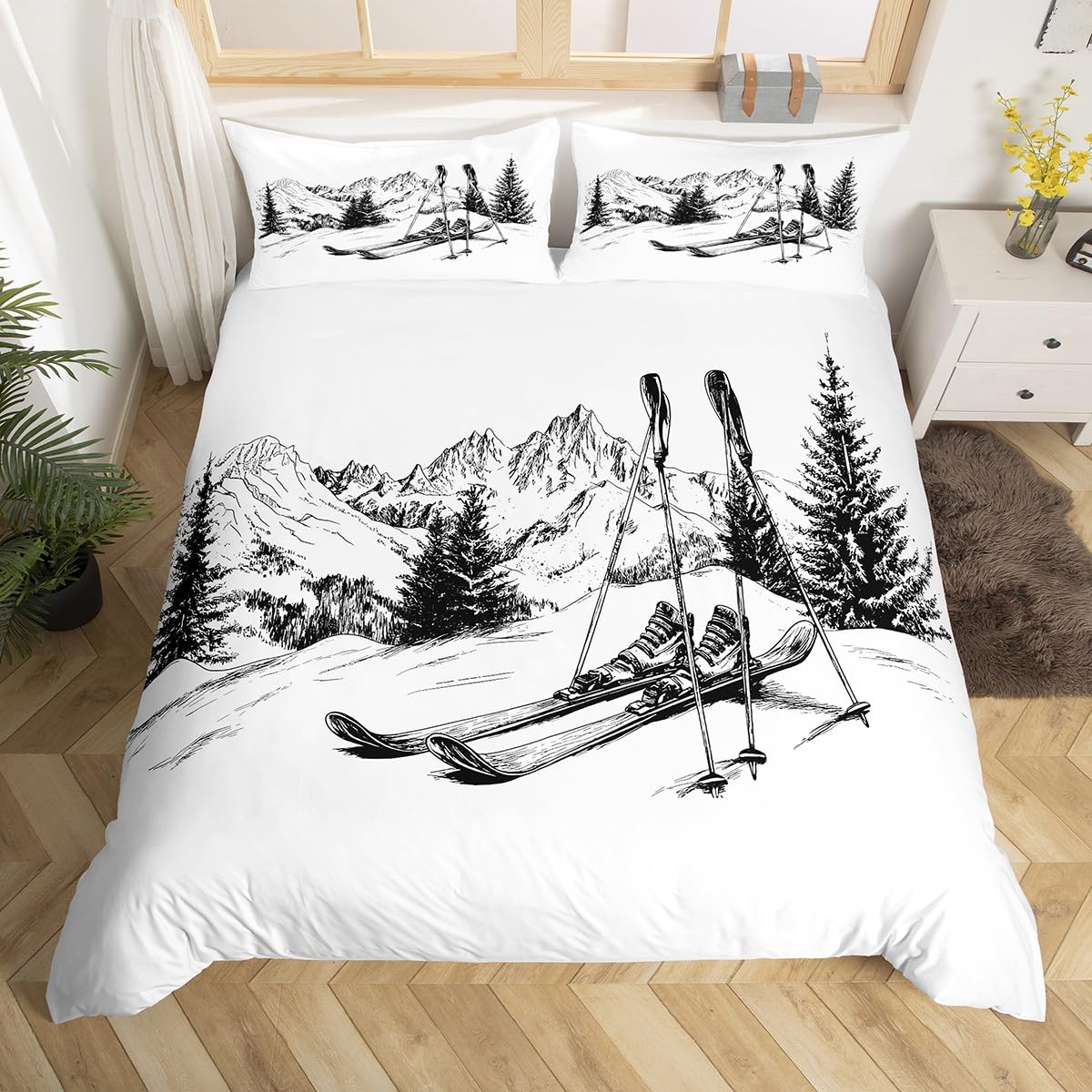 

Comforter Skiing Winter White Snowflake Skier Bedding Sets For Kids Teens Adultspatchwork Blue Plaid Sports Theme Comforter (quilt)-EU Single(135*200cm)3pcs