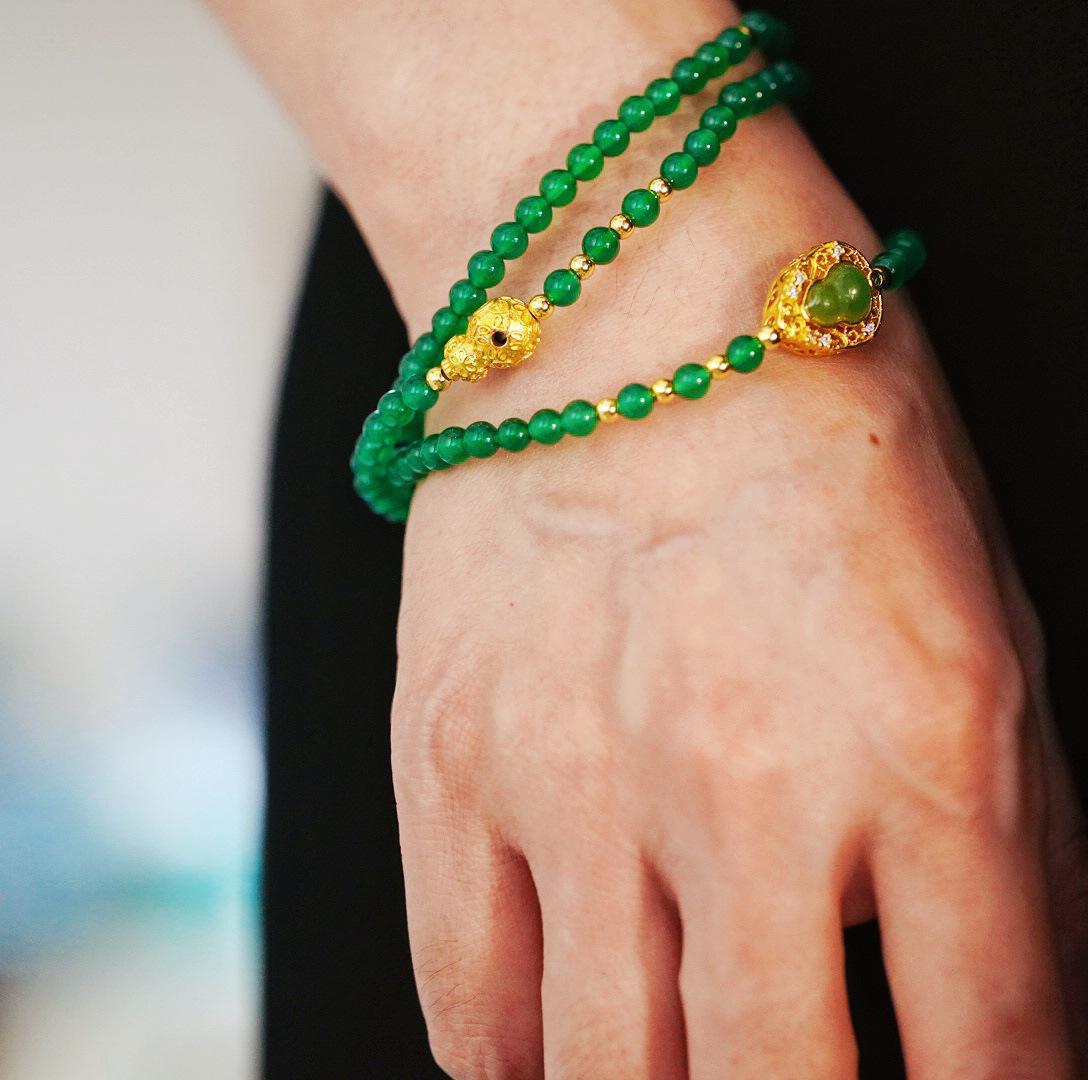 4Mm High Quality High Ice Transparent Emperor Green Natural Chalcedony Multi-Circle Atmosphere Bracelet Bracelet