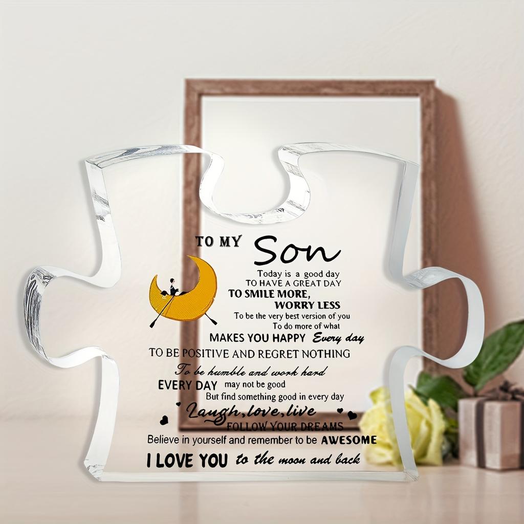 Heartfelt Message Puzzle Plaque for Son - Inspirational Desktop Decor with "To My Son" Quote, Nurseries, Home Desk Living Room Acrylic Decoration, Cl