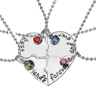 4 pièces/ensemble meilleurs amis coeur correspondant strass pendentif collier femmes bijoux