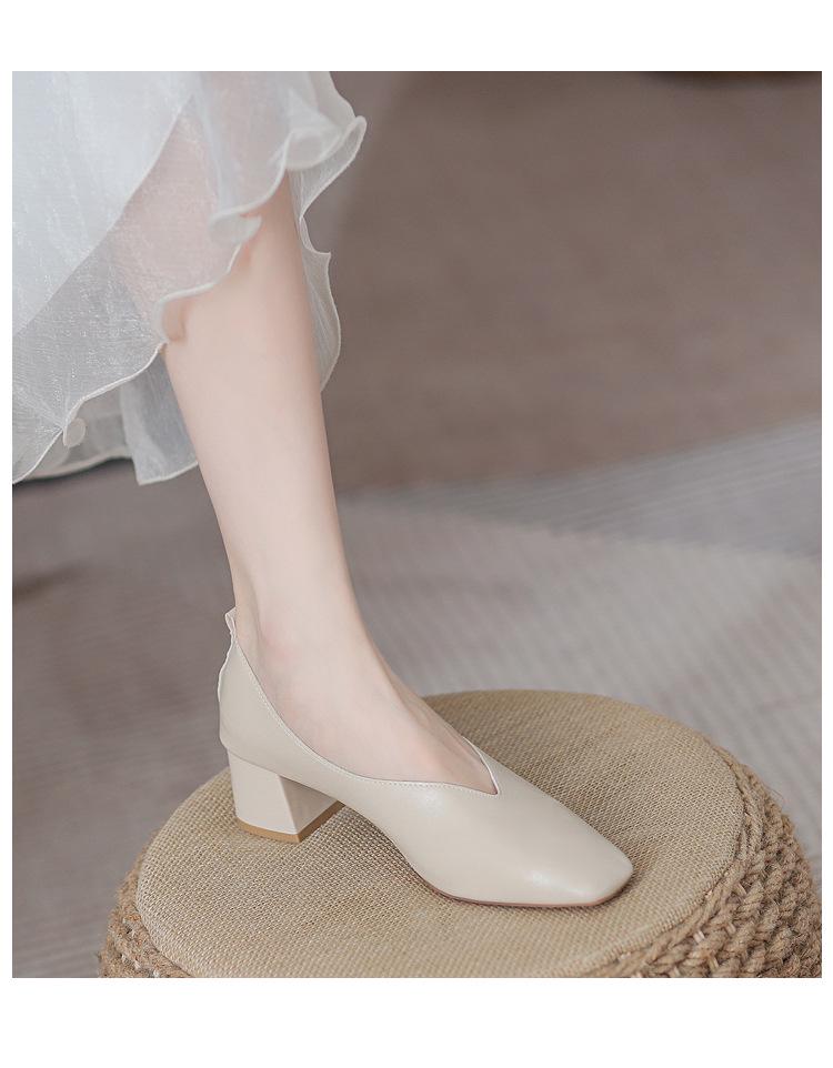 Women’s 2024 Spring/Autumn Square Toe Chunky Mid Heel Professional Interview Shoes