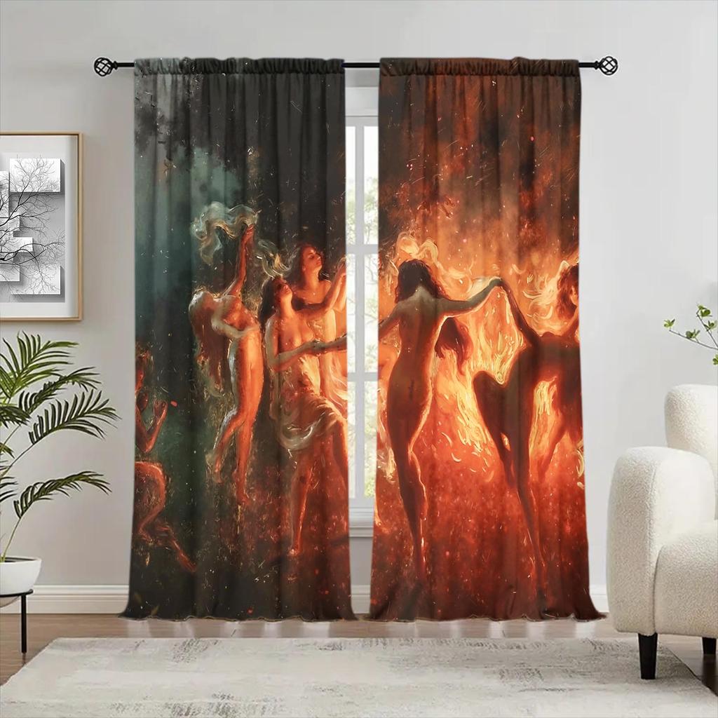 2 Piece Set " Dance of Fire "oil Painting Curtains   Shade and Privacy Protection   Suitable for Decorating Various Rooms