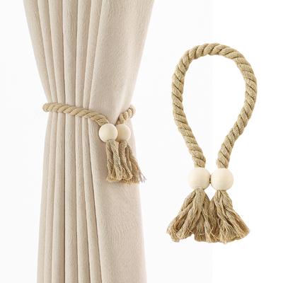 Magnetische Vorhanghalter 2er-Pack Handgewebte Baumwollseil-Halter mit Quasten Holzperlen Raffhalter Heimdekorationen