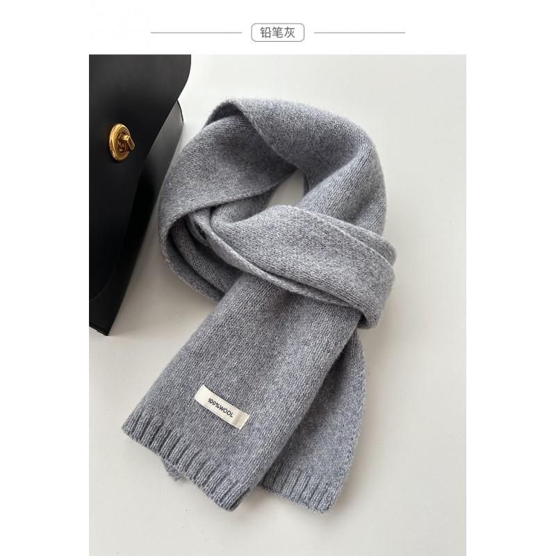 Winter 100% Pure Wool Scarf Solid Color Warm Knit Neckwear Couples Women
