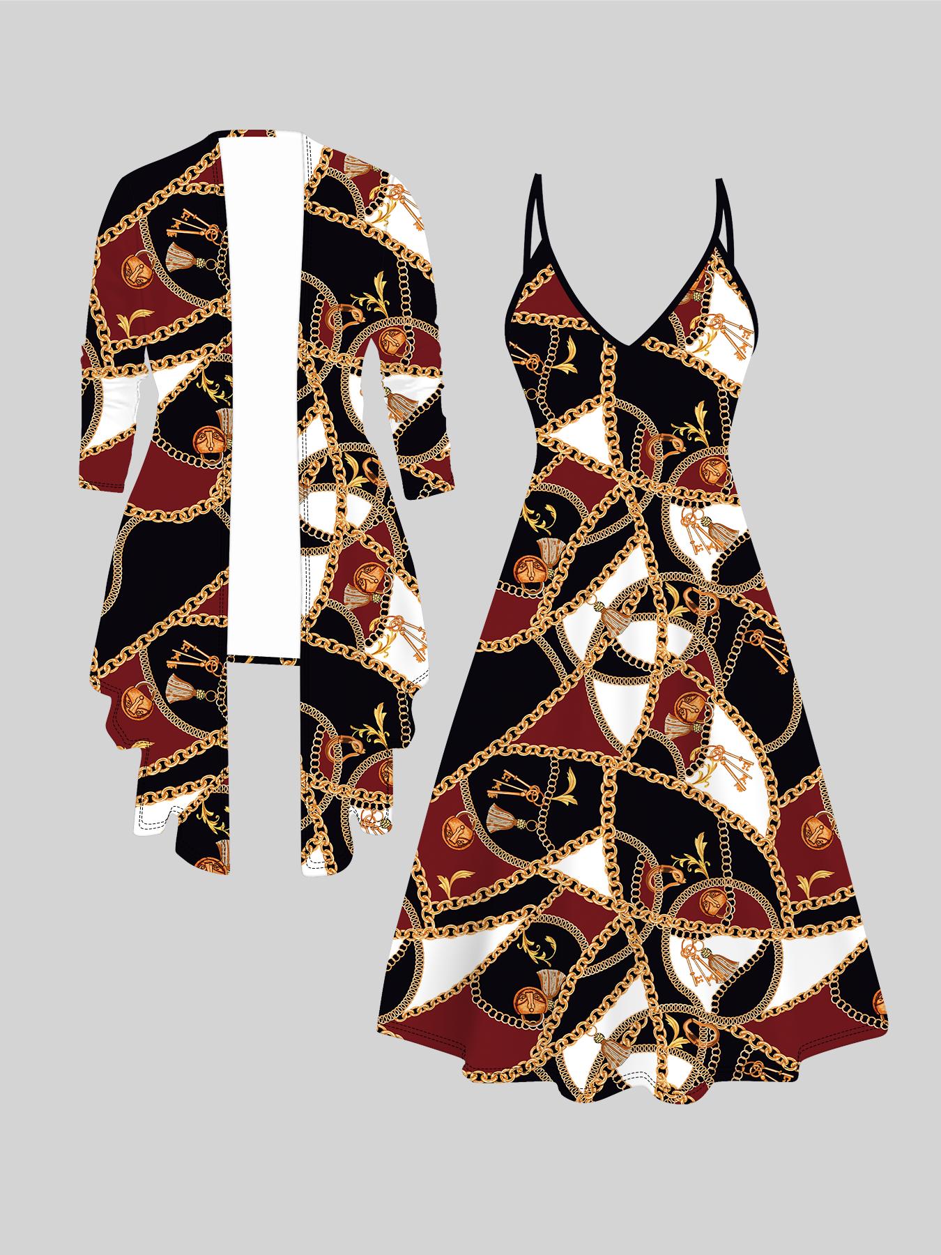 

Комплект платья и пальто с 3D-принтом для Дня святого Валентина, эксцентричный классический тотемный модный принт, подходит для различных модных стилей. XXL коричневый