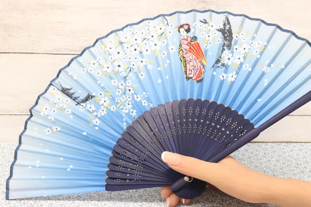 Castle Enterprises Premium Handmade Fans Blossom and Maiko Set of 20 A Bulk a Great Japanese Souvenir for Foreigners [Cherry (Blue)] - Purchase,
