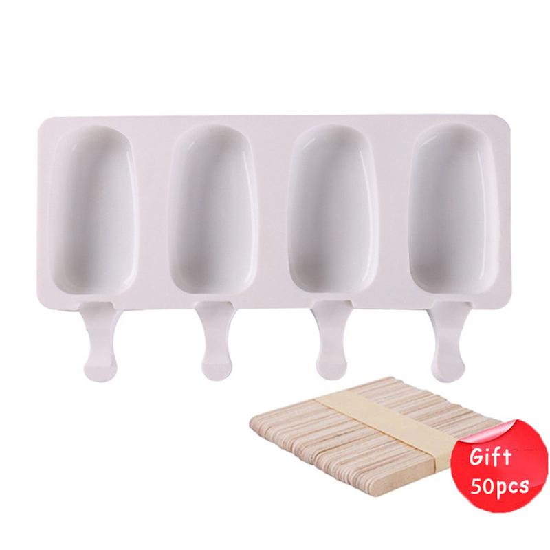 Large Silicone Popsicle Molds Set,4 Cavities Oval Cake Pop&Ice Cream Bar Molds,Homemade Ice Making Kit With Wooden Sticks