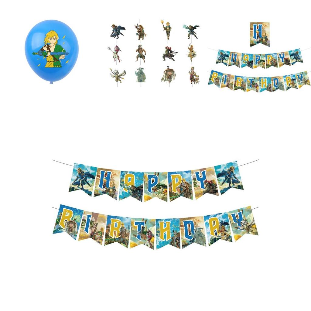 Zelda Spiel Themen Geburtstagsparty Dekorationsset Mit Bannern, Kuchenaufsätzen Und Luftballons Sternenhimmel Marke