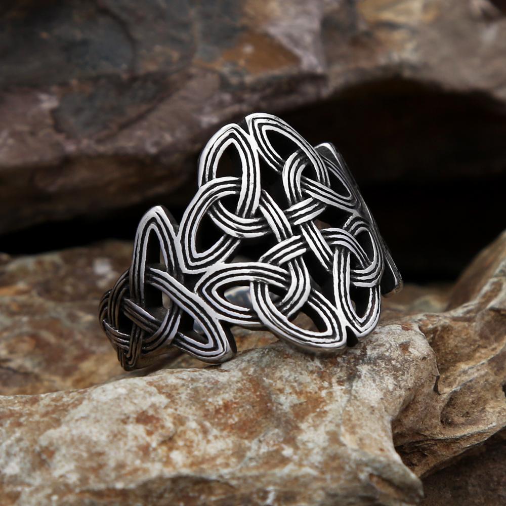 Vintage Wikinger Keltische Knoten Ring 316L Edelstahl Nordisches Amulett Schmuck Geschenk für Männer Frauen