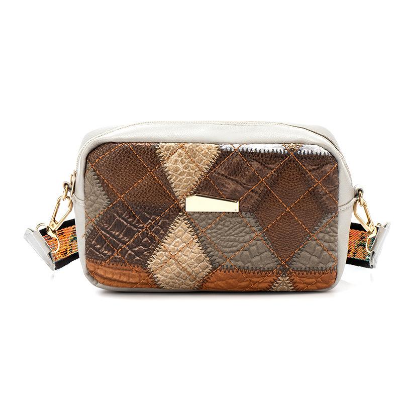 

Маленькая квадратная сумка кроссбоди с принтованным плечевым ремнем, женская сумка в богемном стиле с ромбовидной вышивкой серый