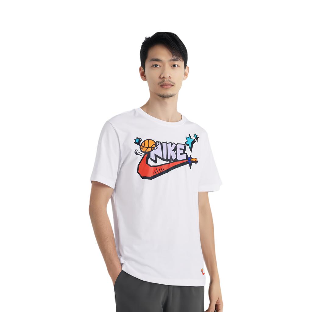 Nike T-shirt Uomo Girocollo Stampa Logo Basket Bianca DD9373-100