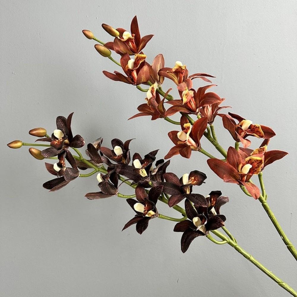 Real Touch Artificial Silk Cymbidium Branch Handmade Fake Flowers  Living Room