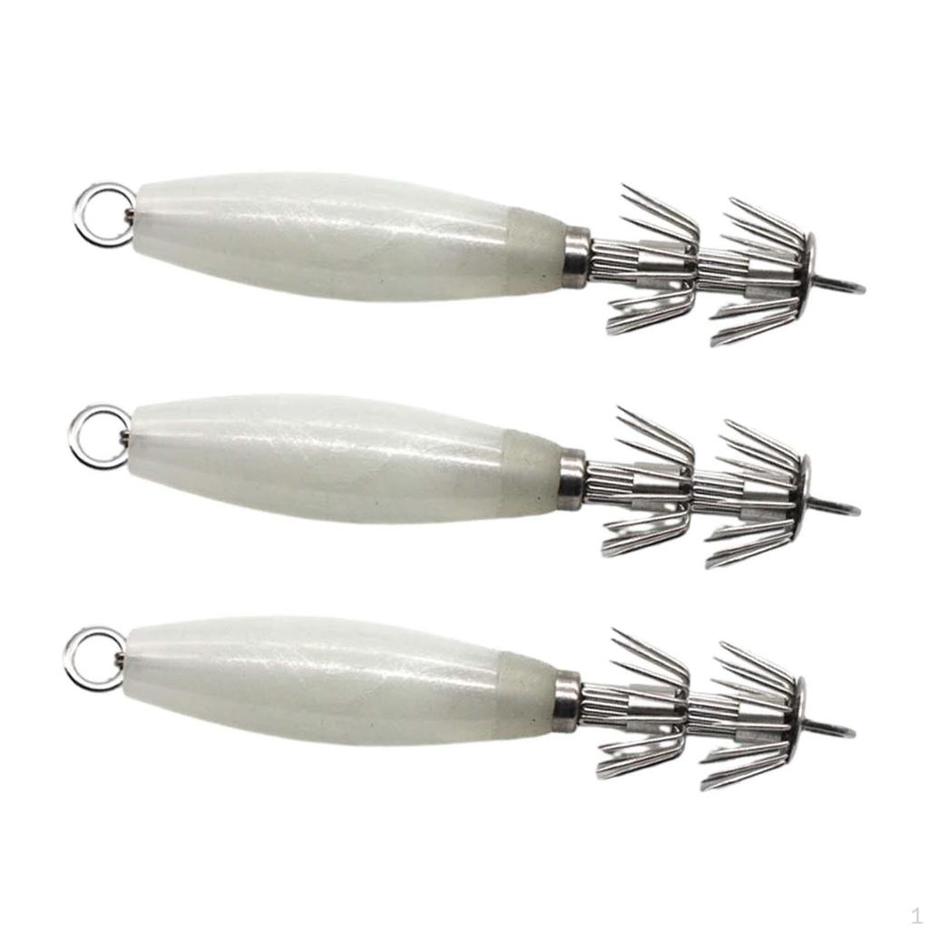 3 Pieces Luminous Squid Jig Hooks Freshwater Saltwater Fluorescent Lures 12cm Glow in The Dark