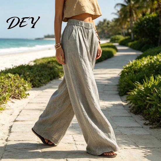 Einfarbige Hose Damen Weiter Bein Lässige Hose, Elastische Taille Locker Tägliche Wear Hose, Frühling Herbst Plissierte Palazzo mit Taschen Hoch Taille