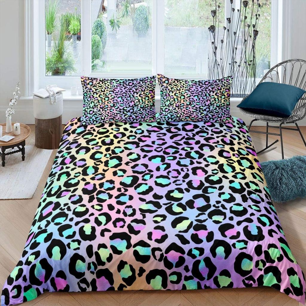 Leopard Duvet Cover Abstract Animal Cheetah Pattern Comforter Cover For Boys Girls Woman Man, 3D Color Leopard Print Bedding Set