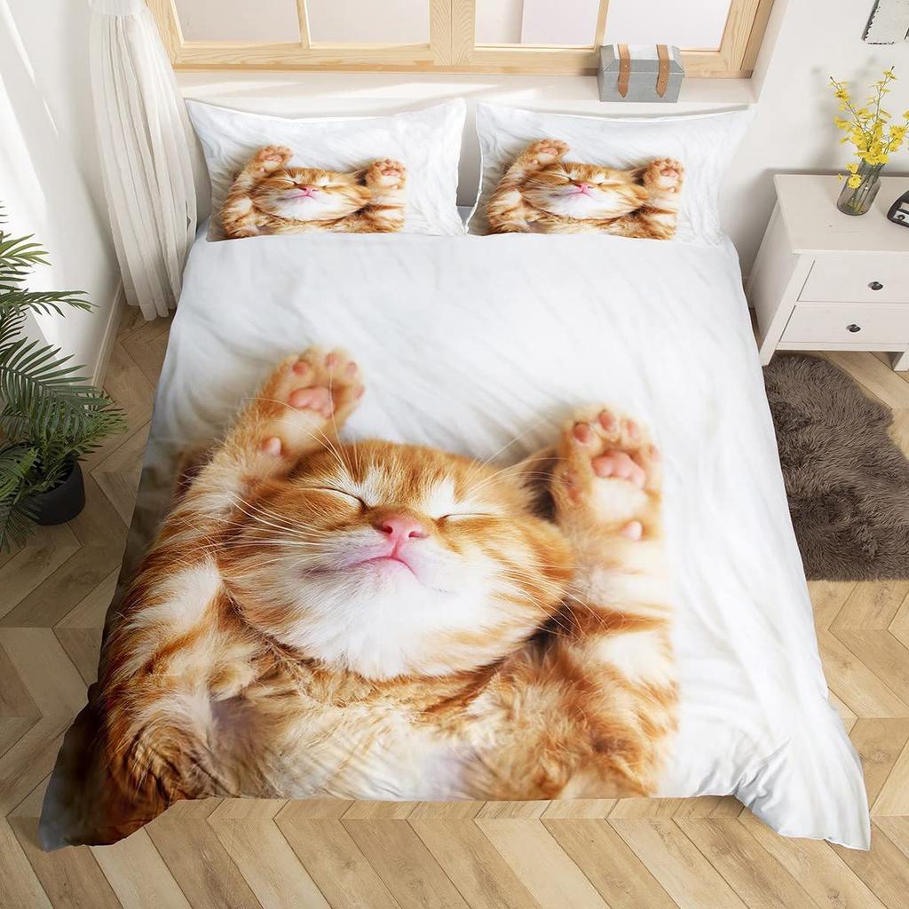 Cat Series Cute Animal 3D Digital Printing Quilt Cover Three-Piece Bedding