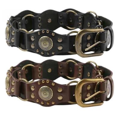 Cowboy Western Style Belt Denim Skirt Faux Leather Waistband Adjustable Length Multi Holes Design Brown Wide Belt