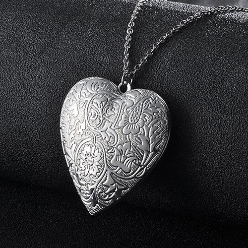 2Pcs/lot Big Heart Photo Frame Locket Box Copper Gold Color Steel Color Tone Necklace For Man Woman Vintage Jewelry Necklace