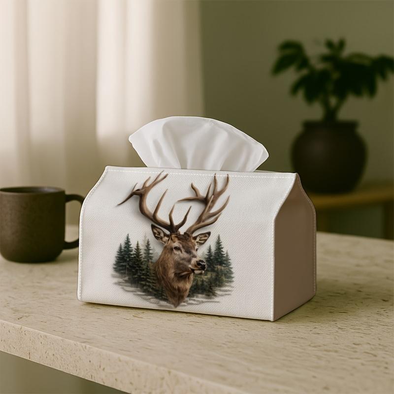 1pc Stag Deer Tissue Box - Forest Wildlife Tissue Paper Holder for, Car, Office - Decorative Napkin Case, Rectangular Suitable for Living Room, Desk,