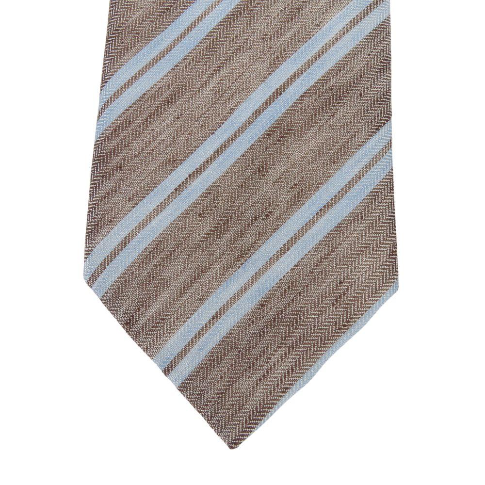 Used Dunhill Tie Herringbone Linen/silk Gurege Light Blue Regimental