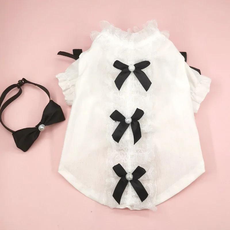 

Dog Shirt Summer Cat Clothes Puppy Small Dog Costumes Chihuahua Pomeranian Shih Tzu Maltese Poodle Bichon Pet Clothing Bow Tie XL белый