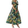 Damen Sommer Casual Blumendruck Kurzarm O-Ausschnitt Hohe Taille A-Linie Stufen Fließendes Boho Maxikleid