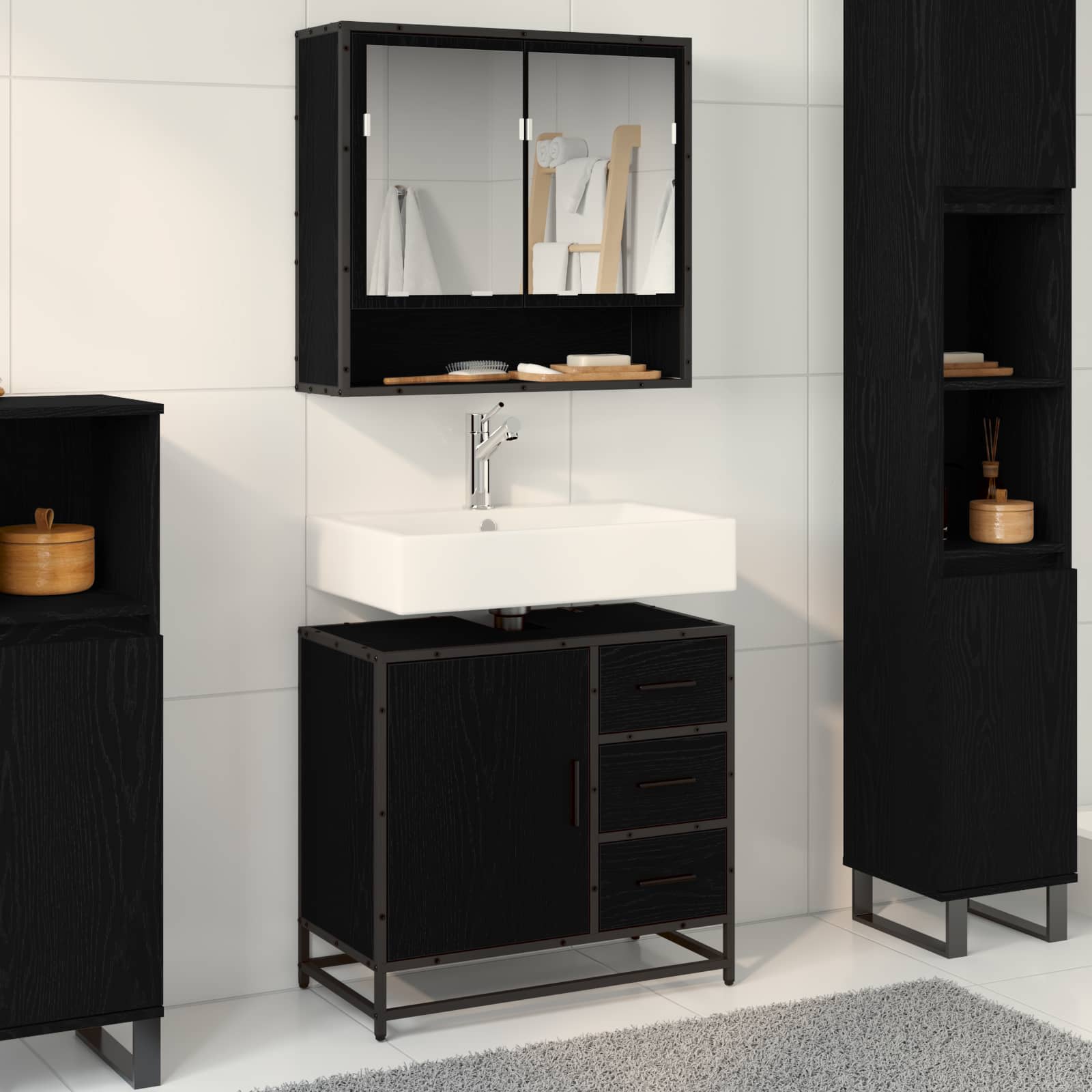 vidaXL Badezimmerschrank Schwarz Eichen-Optik 65 x 33 x 60 cm schwarz