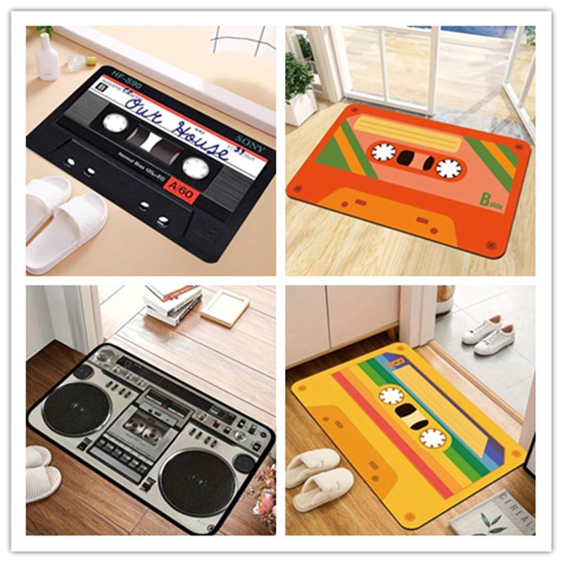 Music Tape Door Mat Welcome Doormat for Living Room Non-Slip Retro Cassette Tapes Floor Carpet Home Outdoor Entrance Decor Rug