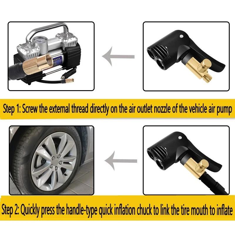 Brass Portable Inflatable Pump Car Tire Air Chuck Inflator Valve Connector Clip-on Adapter Tyre Wheel