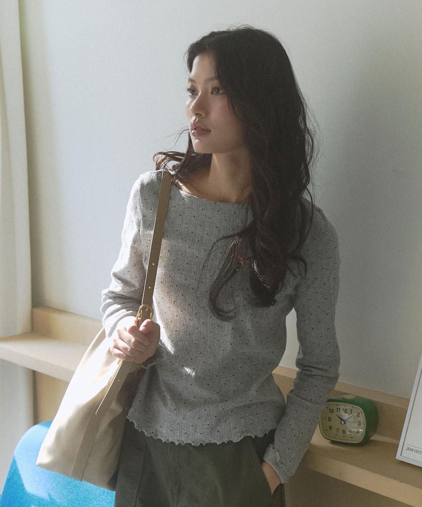 Nyuluki Dot Eyelet T-Shirt _Melange Gray