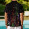 Women Short Sleeve Shirt Black Base With Multicolor Paint Splash Abstract Print Lapel Button Up Top