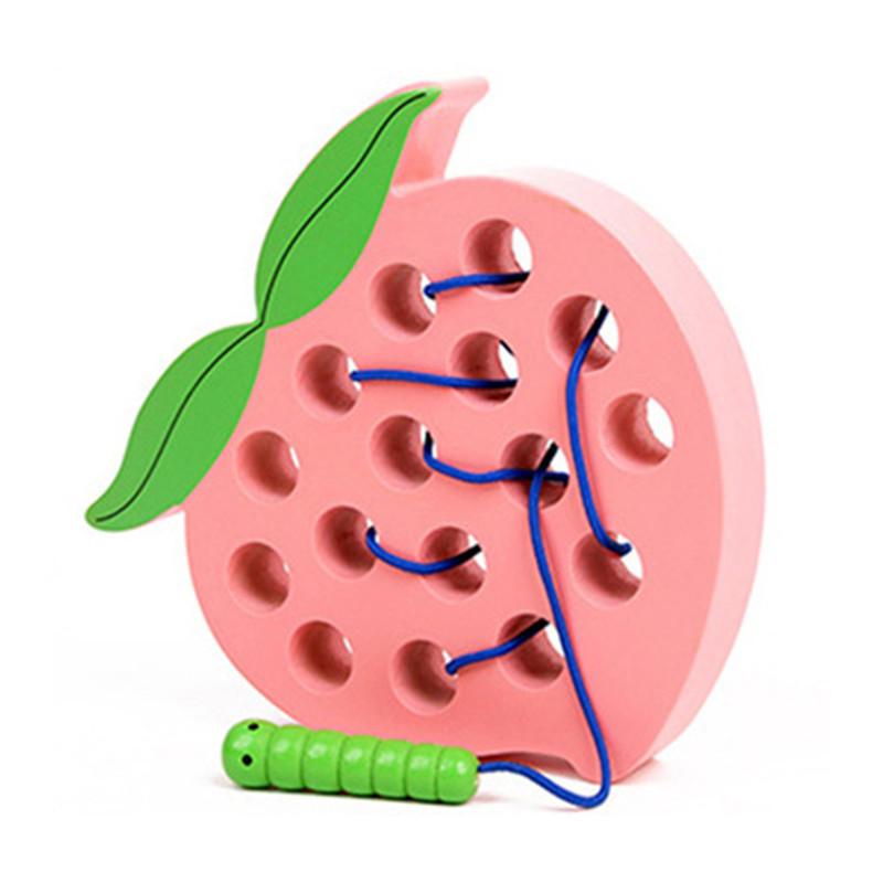 Montessori Kids Educational Toys Fun Wooden Toys Worm eat Fruit Apple Pear Funny Wooden Puzzle Toys for Children Gifts