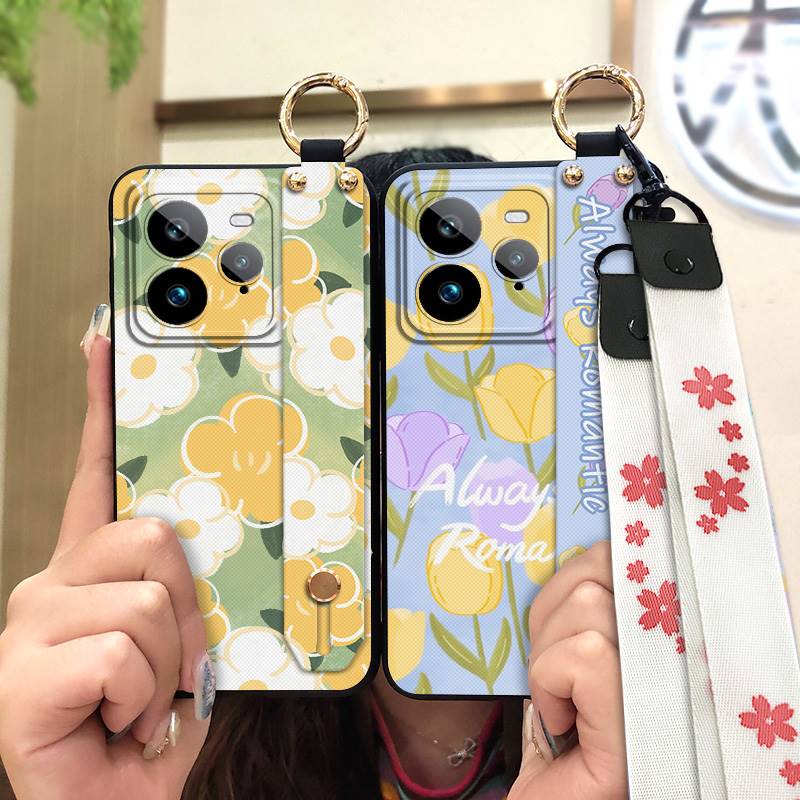 Wristband Anti-knock Phone Case For Realme GT7 Pro Kickstand Fashion Design Back Cover Phone Holder Waterproof Flower