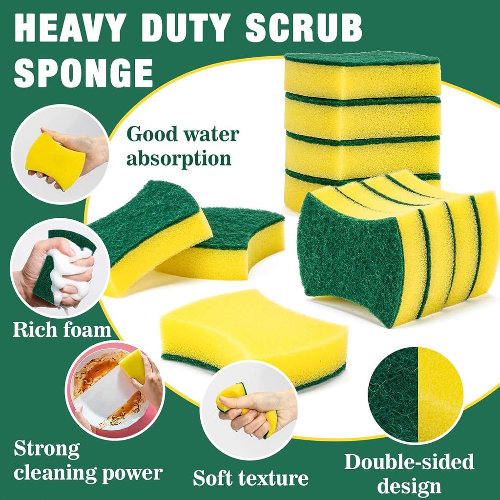 MAQIHAN 18PCS Heavy Duty Scrub Sponge - Dish Scrubber Sponge Non Scratch Double Sided Reusable Cleaning Scouring for Kitchen Dishes, Pots, Pans, Sink