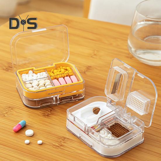 3 w 1 Przecinarka do tabletek Pudełko do przechowywania tabletek Odporne na wilgoć Przenośne Przezroczyste Wielofunkcyjne etui do przenoszenia tabletek