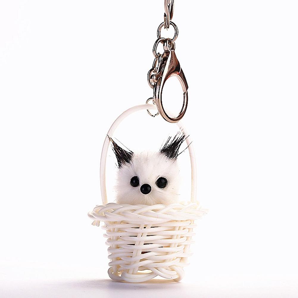 Lovely Plush Cat Pendant Keychain Metal Cute Ring Bag Car Ornament(Khaki)