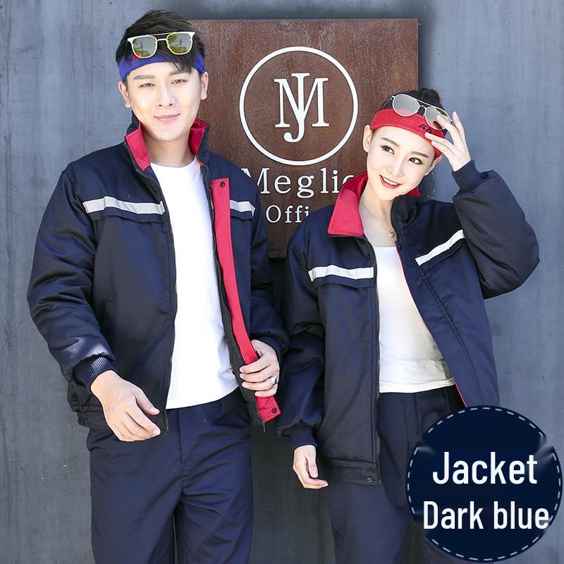 Men's Winter Workwear: Thick, Warm, Wear-Resistant Cotton Coat with Reflective Strips for Workshop and Repair Labor Protection