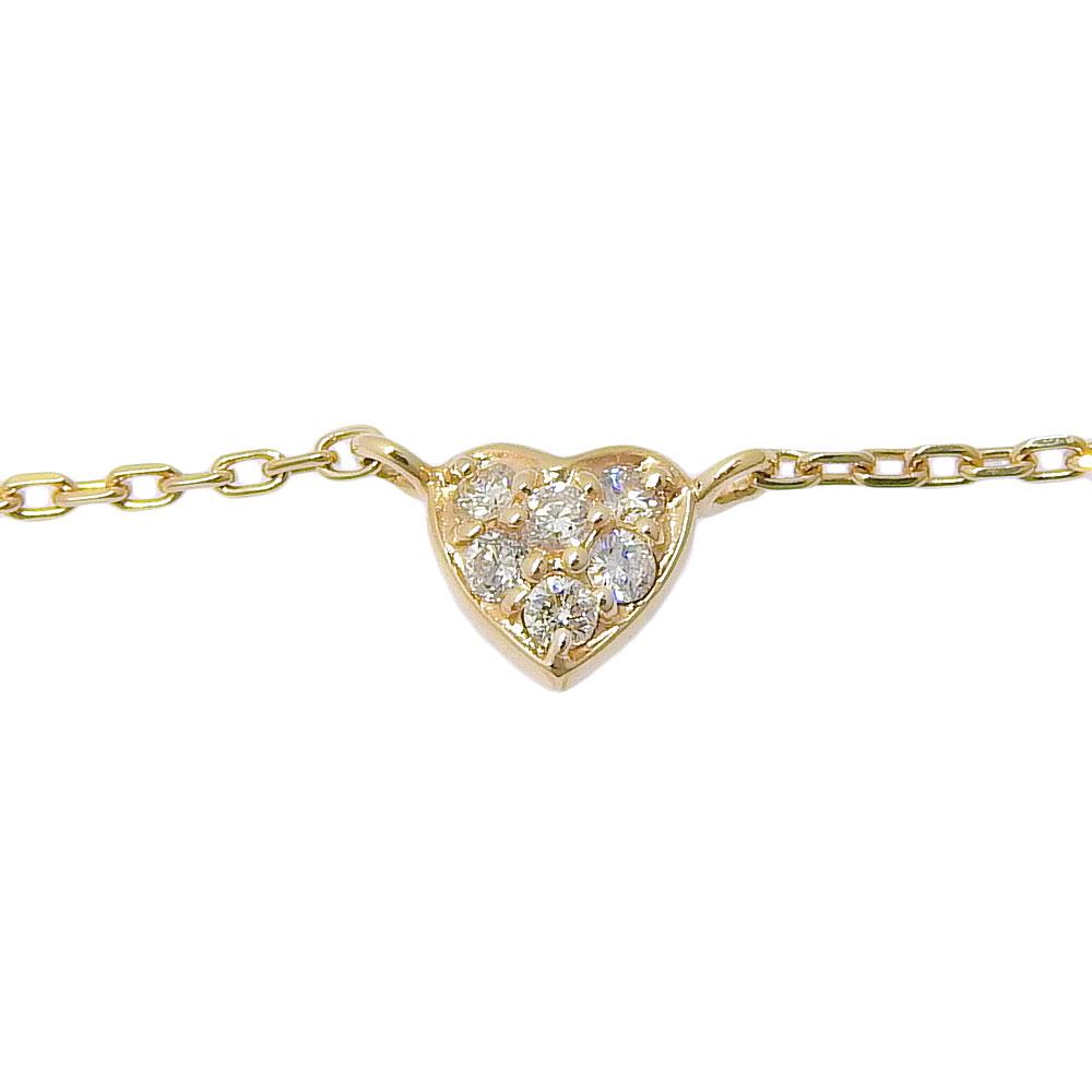 4℃ Heart Necklace K10 Yellow Gold/diamond Heart 1.4g Women Used