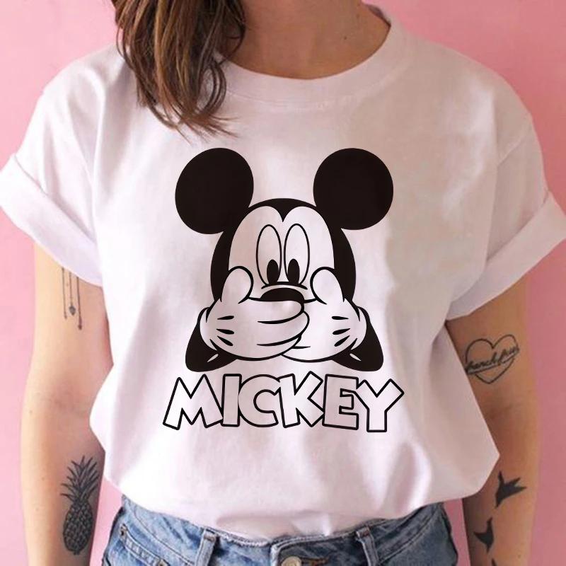Disney Funny Mickey Tshirt Minnie Mouse Cartoon T-shirt Printing Women Tshirt Female Clothes Kawaii Summer Girls Clothing