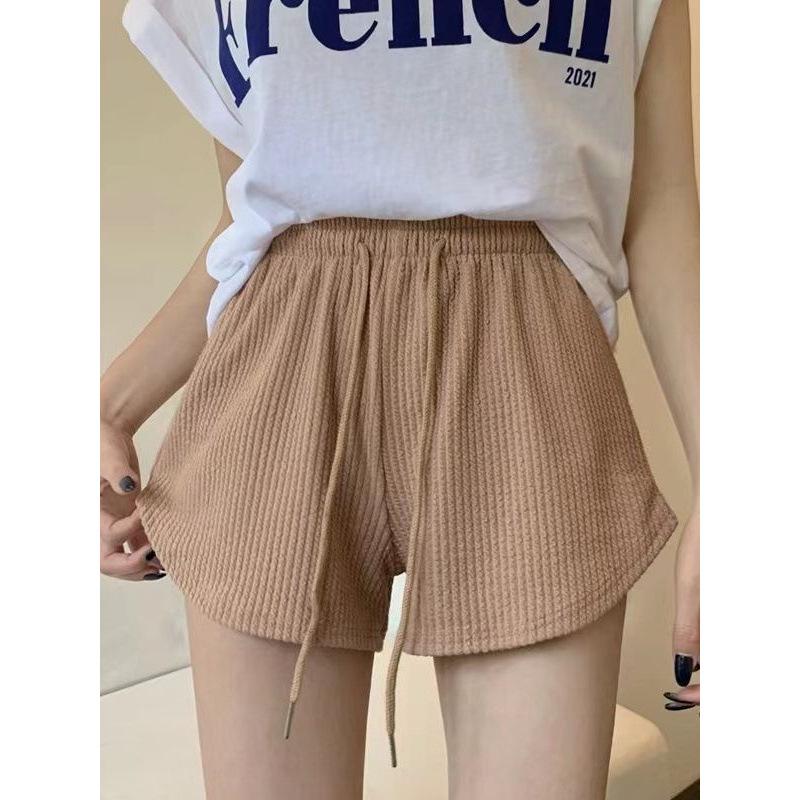 Dámské vaflové šortky s vysokým pasem - Nové letní volné ležérní fitness kalhoty