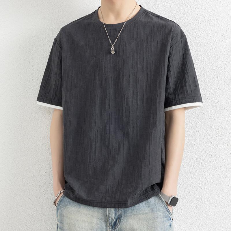 Retro Round Neck Solid Color Short Sleeve Men's Breathable Loose T-shirt Top